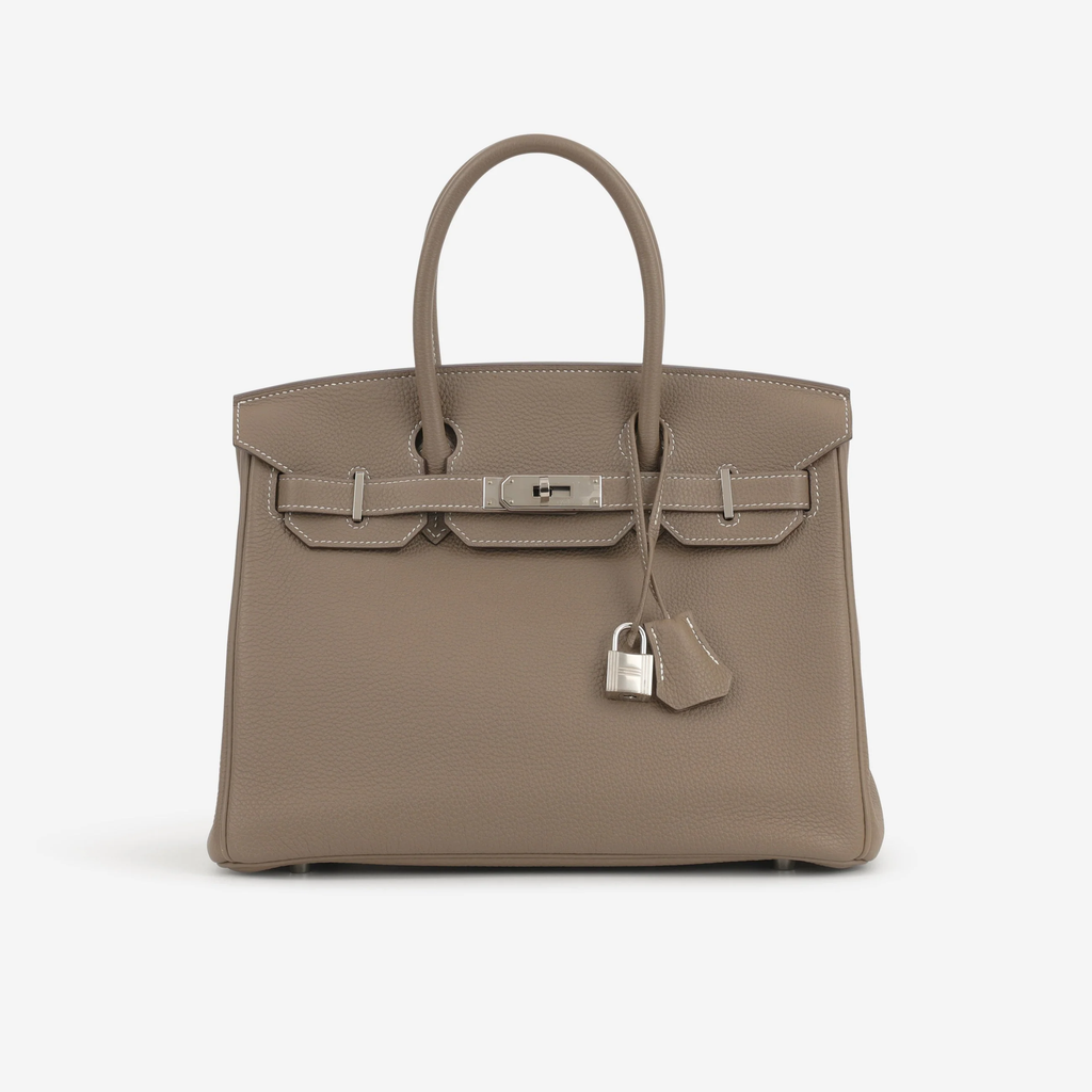 Taupe Grained Leather Handbag for Women | Soft-Structured City Tote