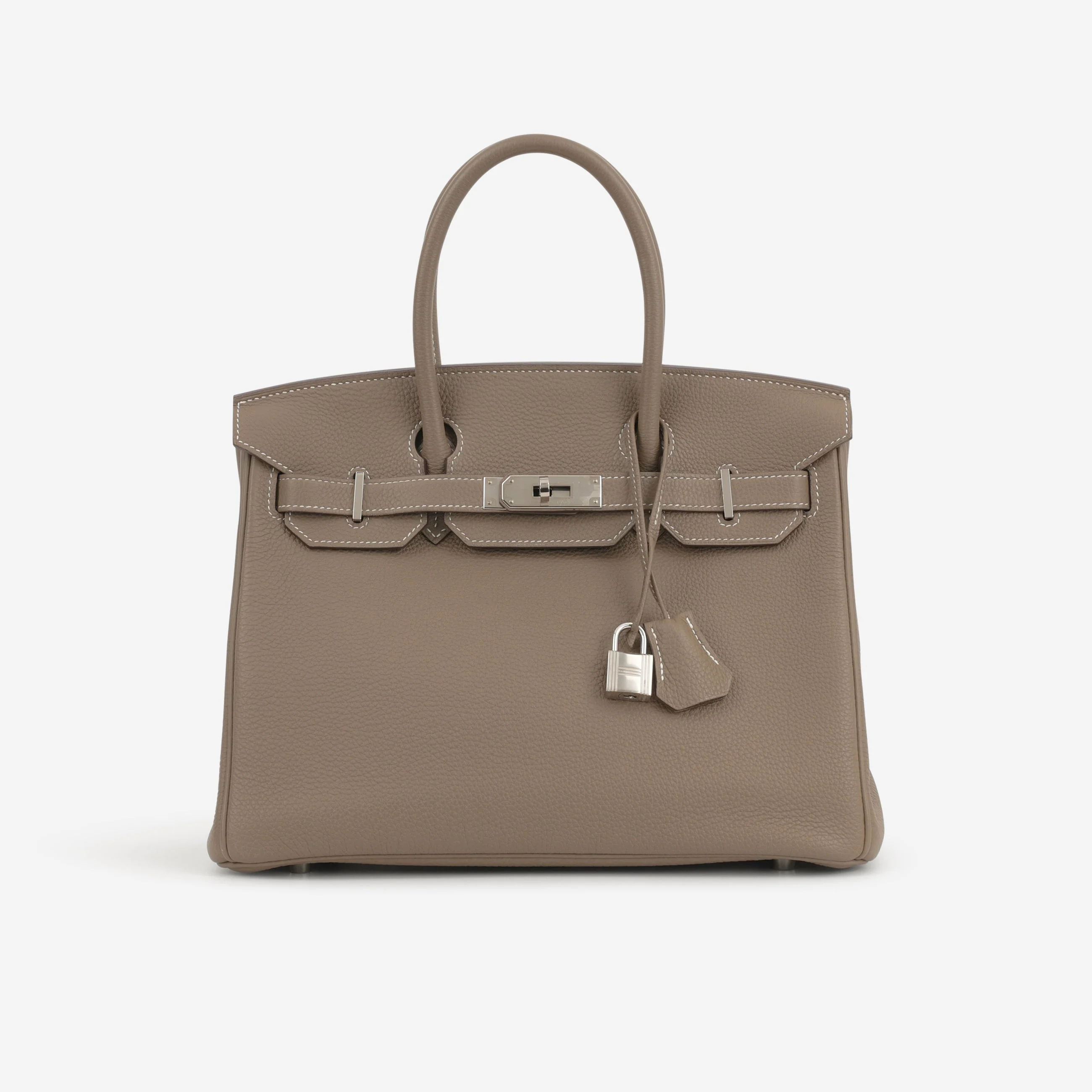 Taupe Grained Leather Handbag for Women | Soft-Structured City Tote