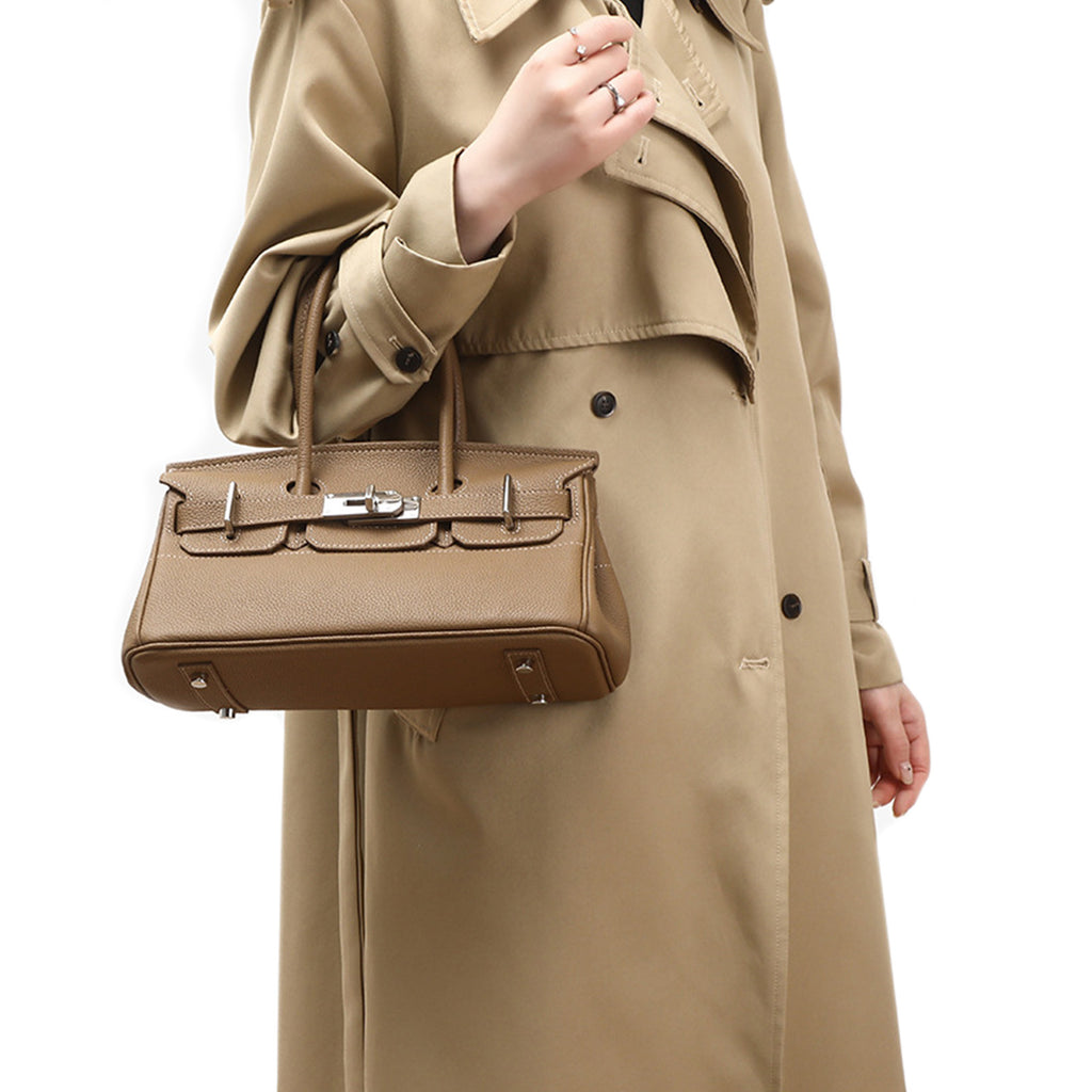 Camel Brown Leather Handbag for Women | Chic Day Top Handle Tote