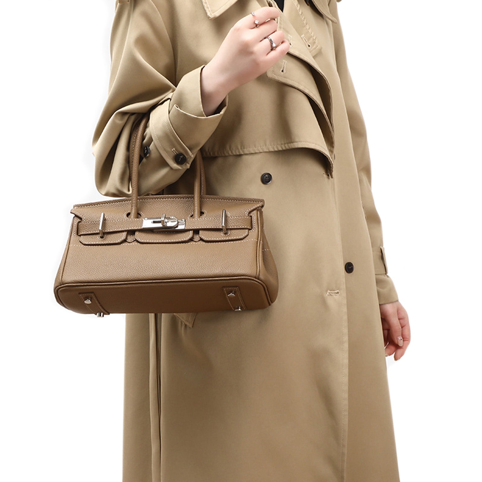 Camel Brown Leather Handbag for Women | Chic Day Top Handle Tote