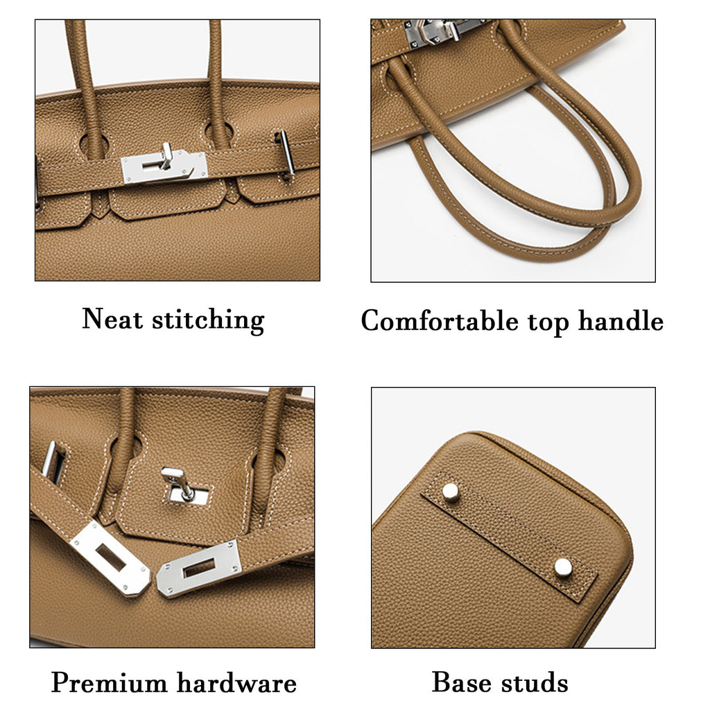 Camel Brown Leather Handbag for Women | Chic Day Top Handle Tote