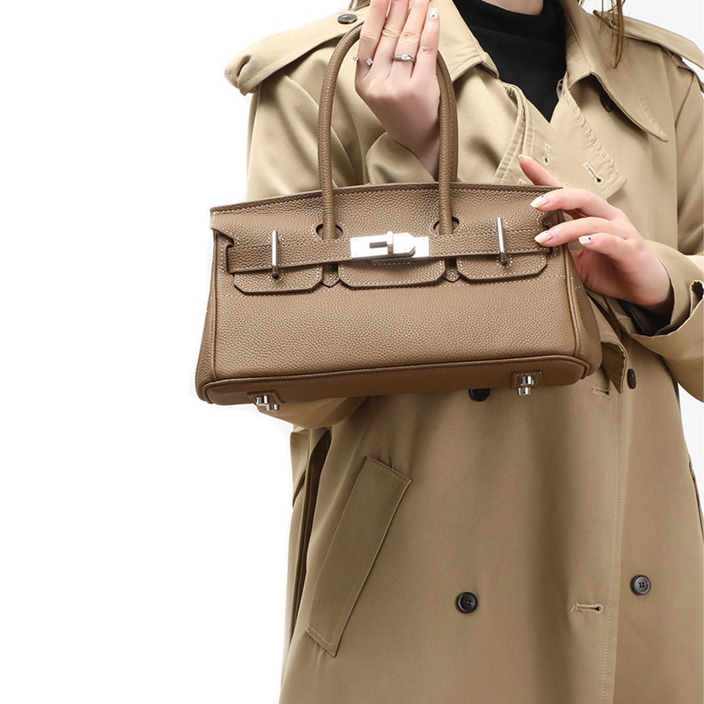 Camel Brown Leather Handbag for Women | Chic Day Top Handle Tote