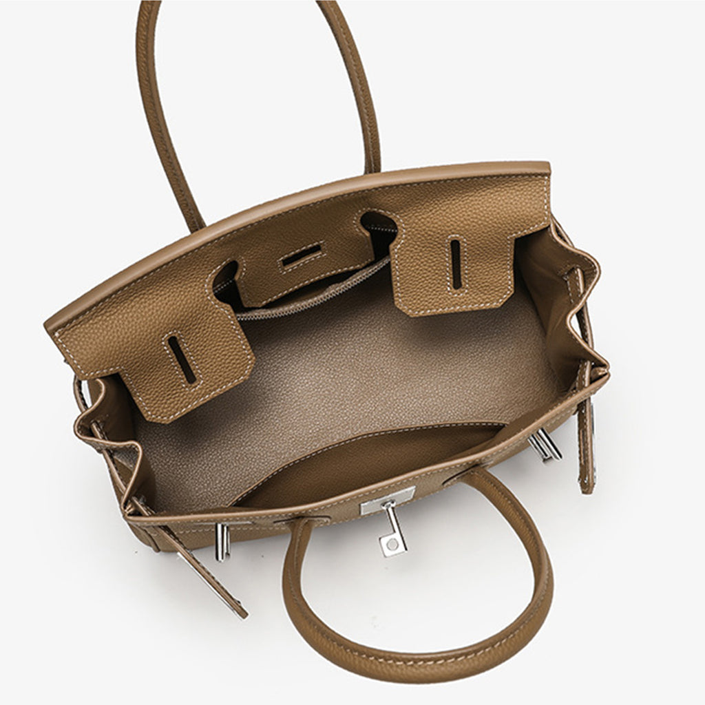 Camel Brown Leather Handbag for Women | Chic Day Top Handle Tote