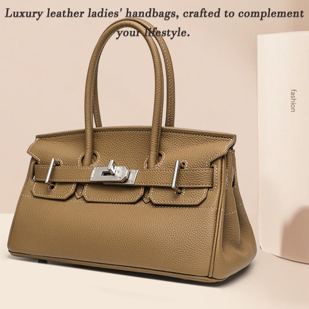 Camel Brown Leather Handbag for Women | Chic Day Top Handle Tote