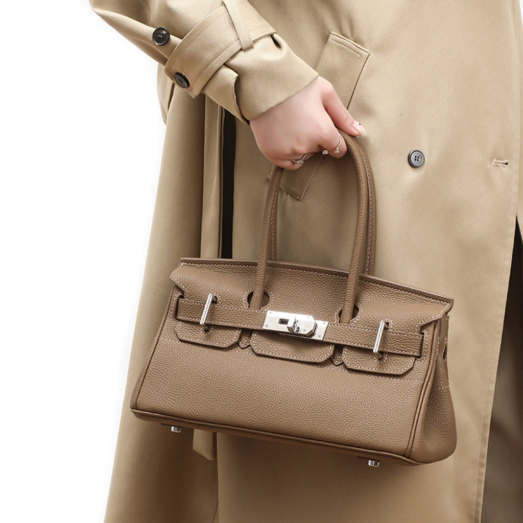 Camel Brown Leather Handbag for Women | Chic Day Top Handle Tote