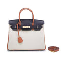 Luxury Designer Leather Handbag | Navy, Ivory & Saddle Brown Colorblock Genuine Leather