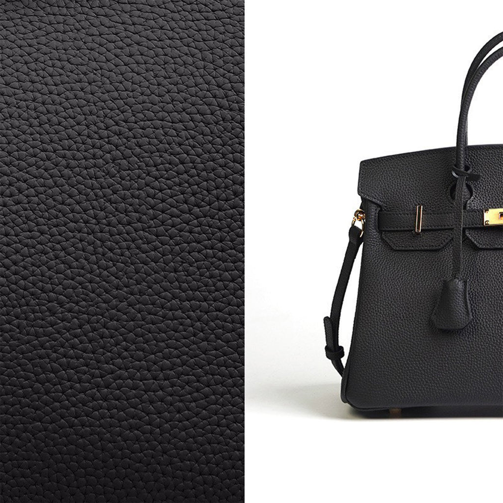 Classic 30cm Structured Top Handle Bag in Black Grained Leather | Gold Hardware