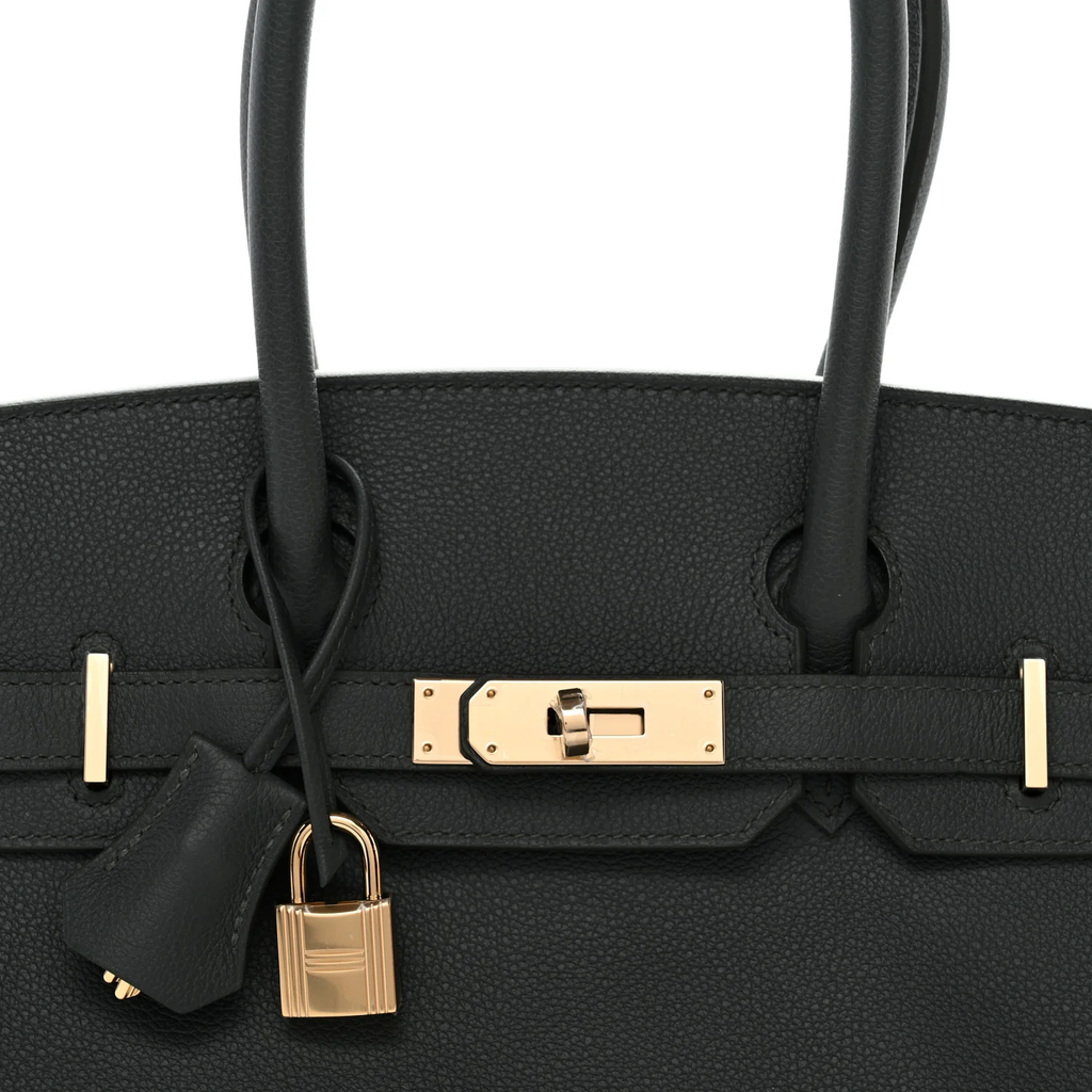 Classic 30cm Structured Top Handle Bag in Black Grained Leather | Gold Hardware