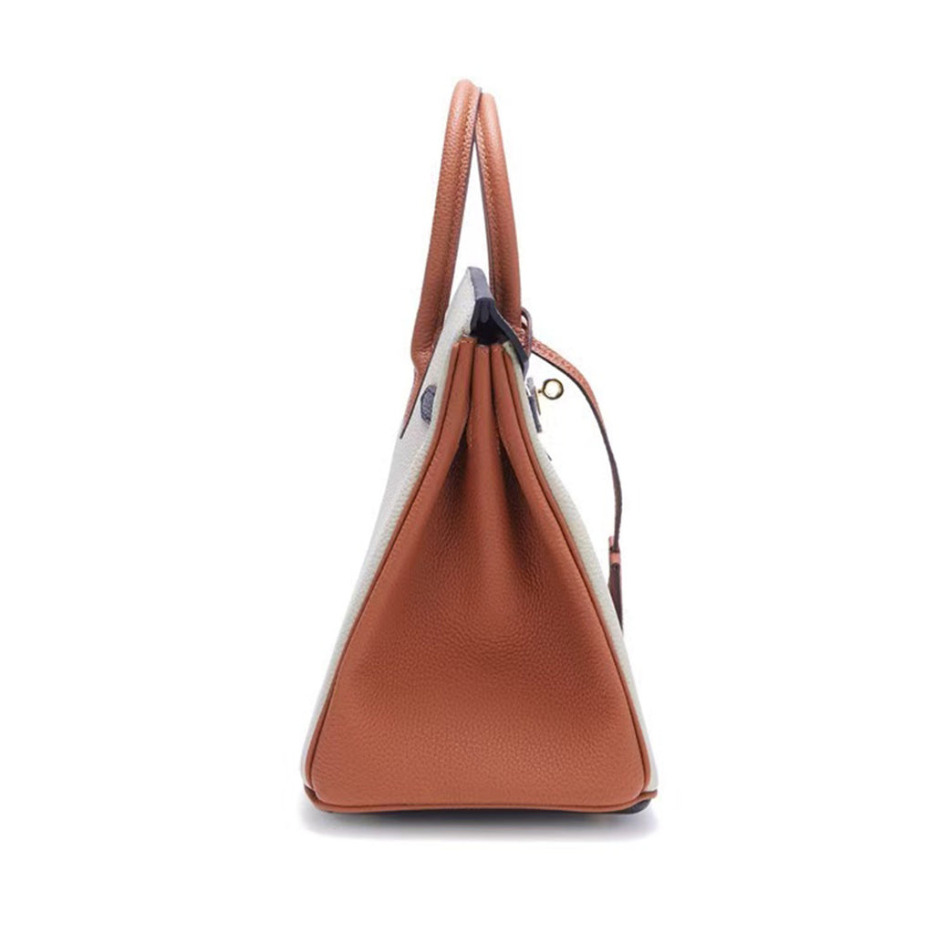 Luxury Designer Leather Handbag | Navy, Ivory & Saddle Brown Colorblock Genuine Leather