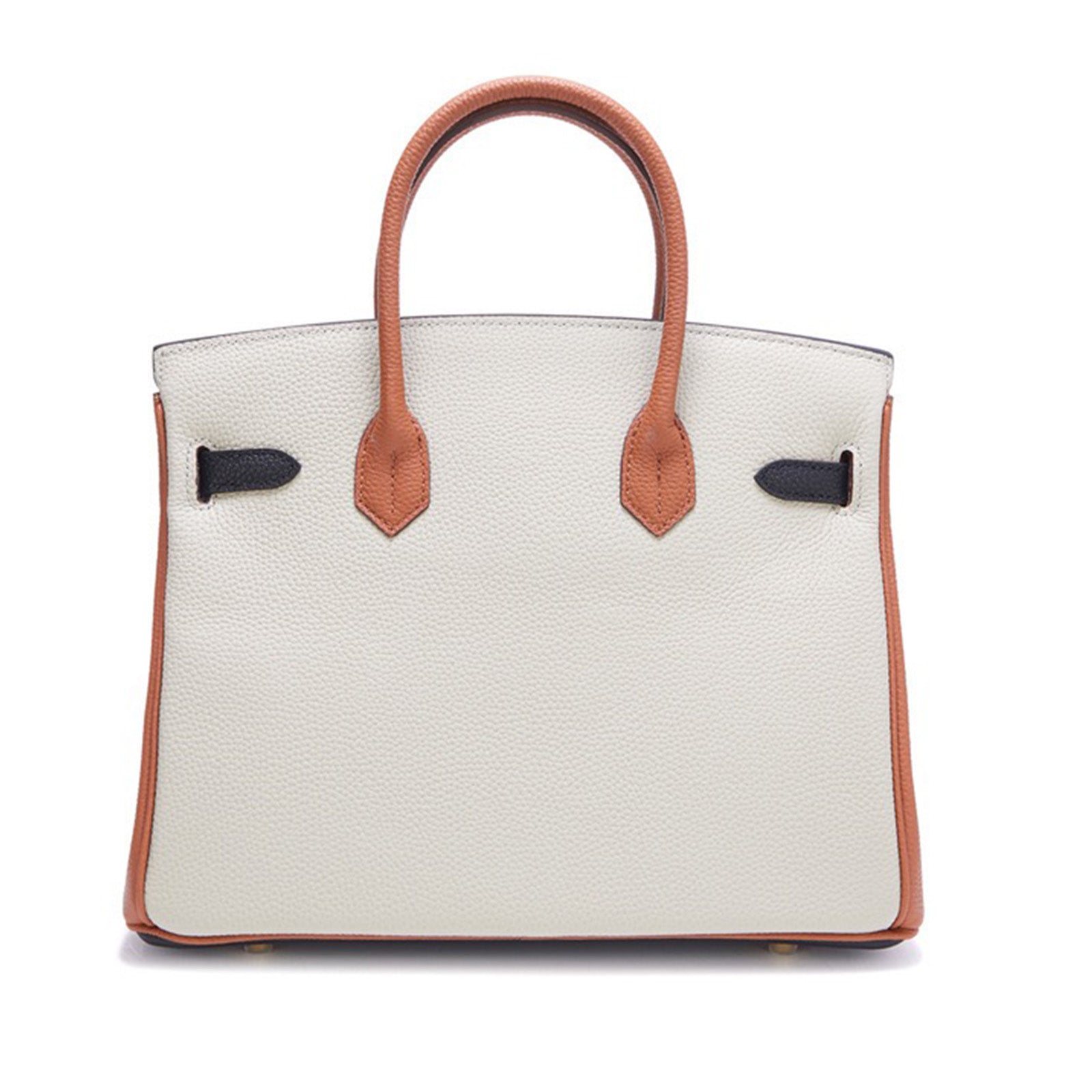 Luxury Designer Leather Handbag | Navy, Ivory & Saddle Brown Colorblock Genuine Leather