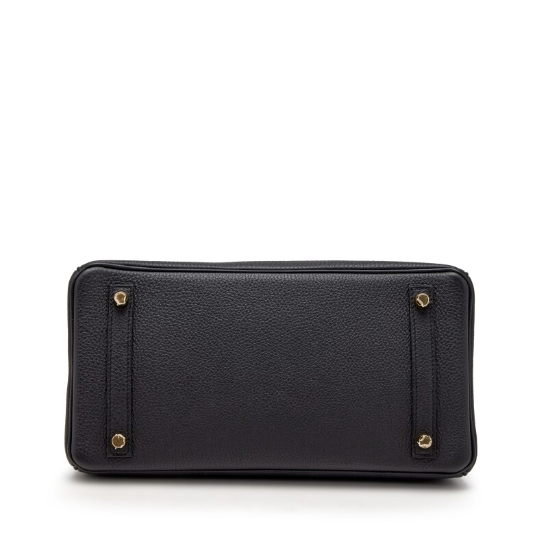Classic 30cm Structured Top Handle Bag in Black Grained Leather | Gold Hardware