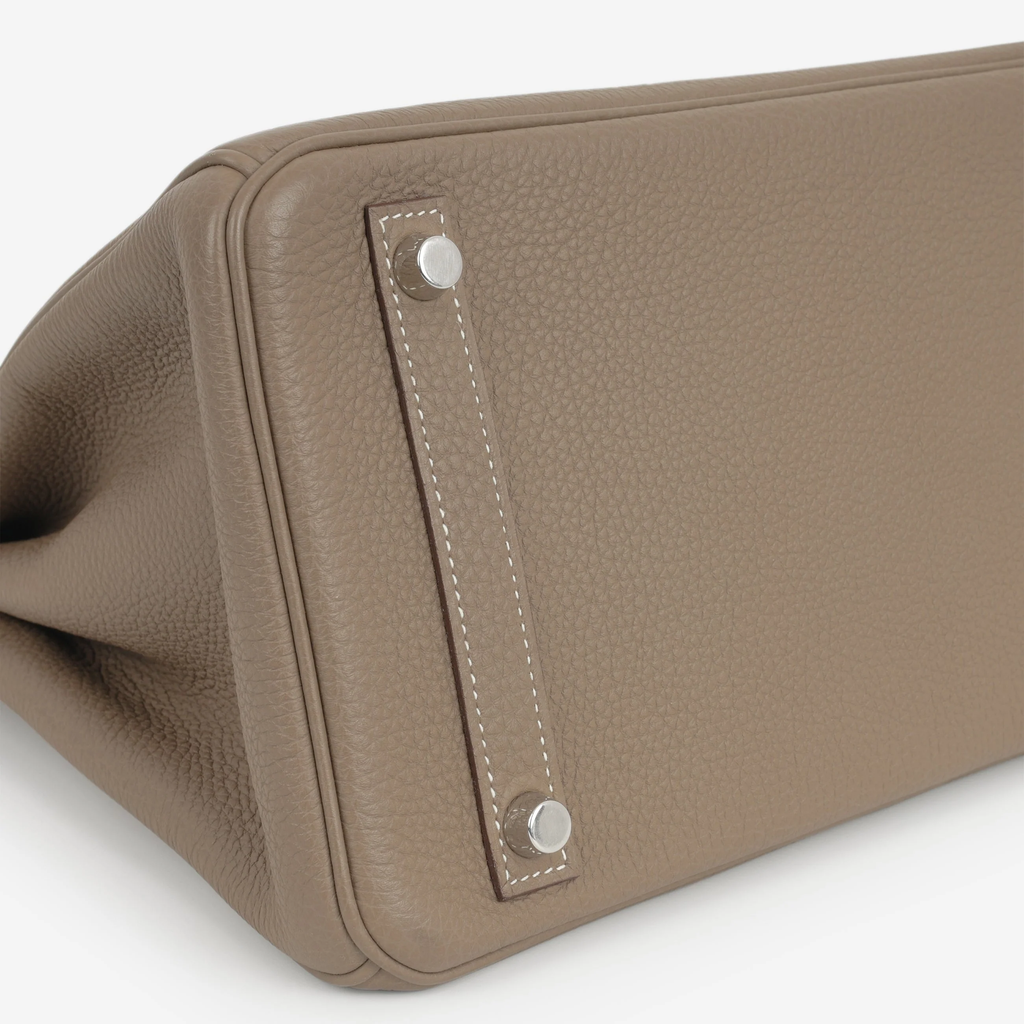 Taupe Grained Leather Handbag for Women | Soft-Structured City Tote