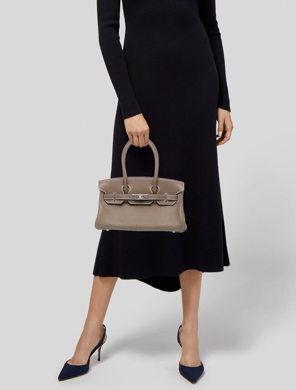 Taupe Grained Leather Handbag for Women | Soft-Structured City Tote