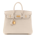 Luxury Cream Grained Leather Handbag | Gold Hardware