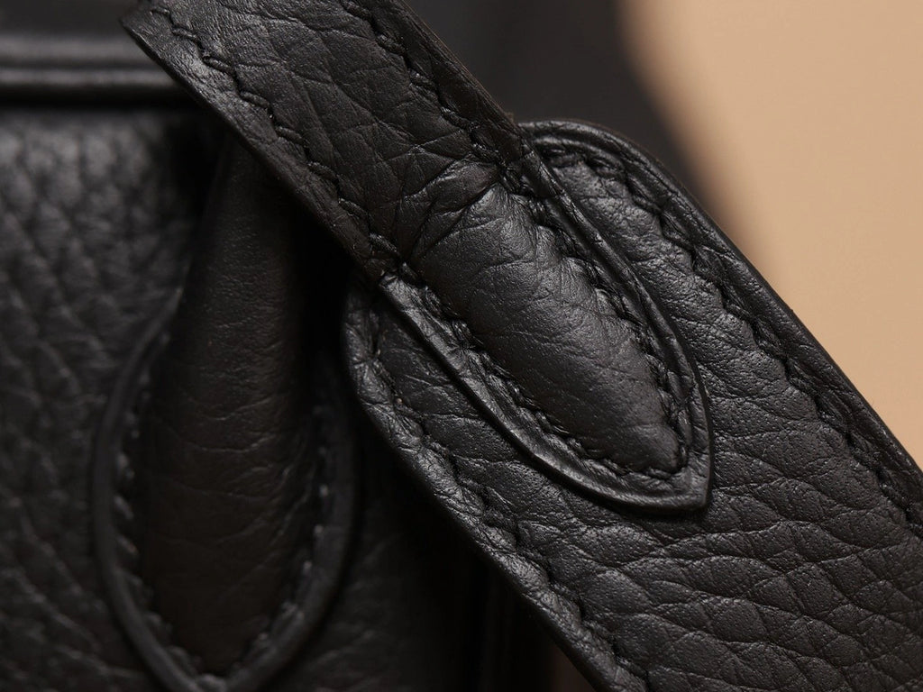 Luxury Designer Leather Handbag 19cm | Deep Black Pebbled Genuine Leather