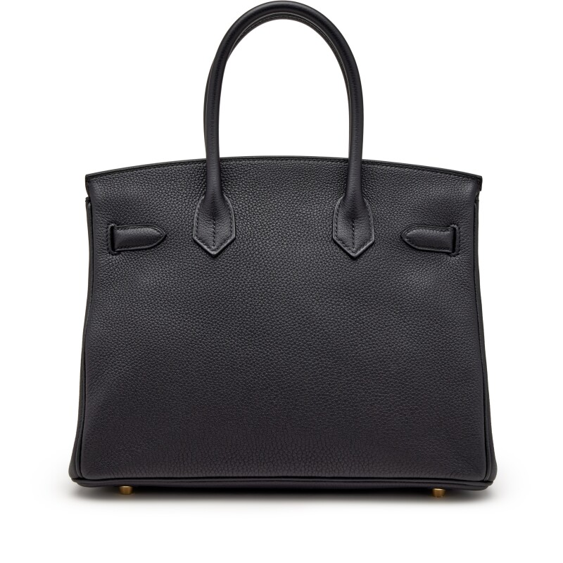 Classic 30cm Structured Top Handle Bag in Black Grained Leather | Gold Hardware